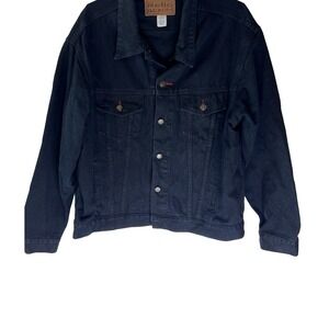Vtg Y2K Reliq Denim Black Denim Trucker‎ Jean Jacket L Skater Outdoor Classic
